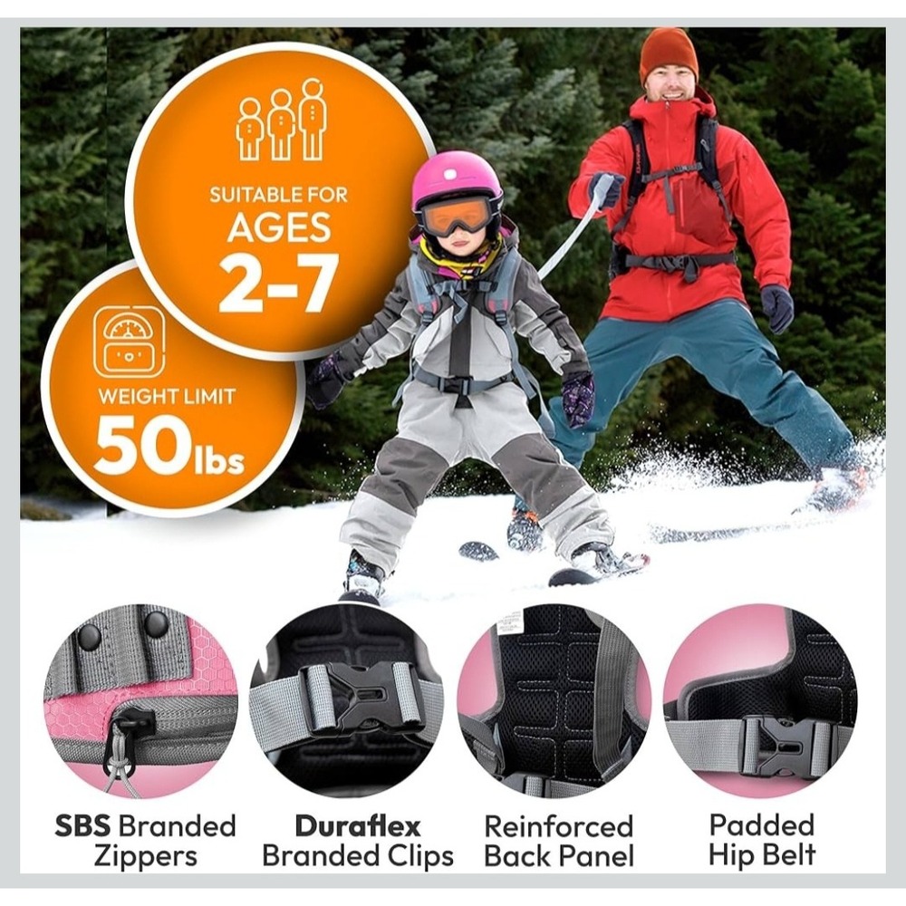 NEW Sklon Ski Snowboard Harness Trainer Backpack Little  Kids Pink Safe‎ Adjusta